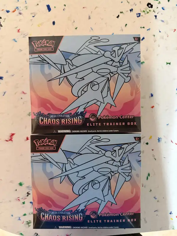 Photo: two Mega Evolution Chaos Rising Elite Trainer Boxes from Pokémon Center