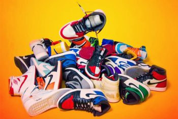 Pile of Jordan sneakers