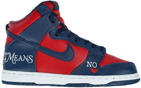 Supreme Dunk High By Any Means Navy Red