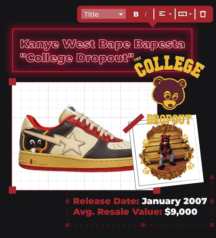 Kanye west Bape Bapesta College Dropout