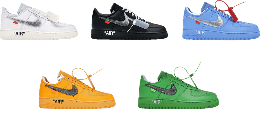 previous off white air force 1 colorways NSB