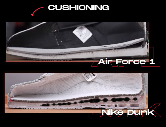 Nike Dunk vs air force 1 cushioning NSB