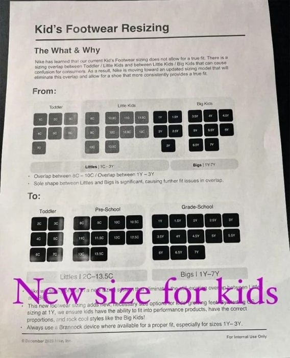 Nike kids shoe size change NSB
