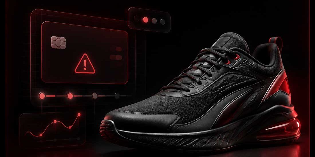 Sneaker bot checkout screen with billing profile, payment card, declined payment warning and troubleshooting indicators