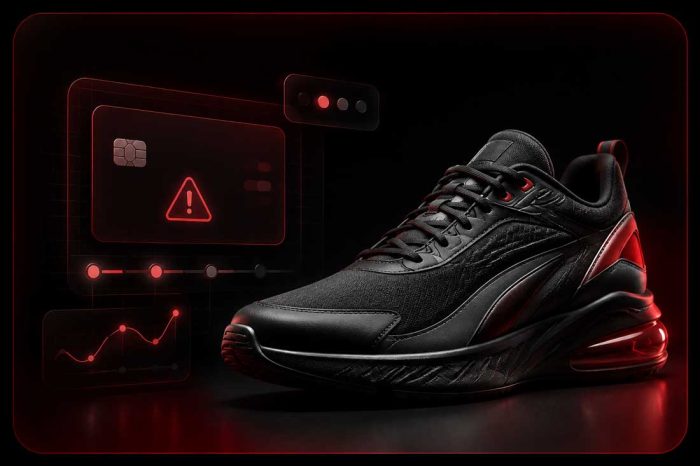 Sneaker bot checkout screen with billing profile, payment card, declined payment warning and troubleshooting indicators